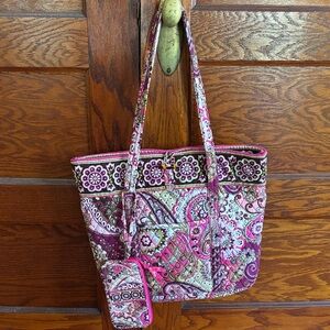 Vera Bradley Pink and Purple Paisley Tote comes with small wallet.
